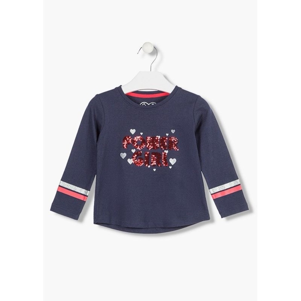 Sporty Navy Long Sleeve Tees with Sequins